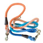 Premium Organic Cotton Dog Lead – Double ended Orange, Light Blue and Dark Blue