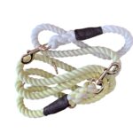 Premium Organic Cotton Dog Lead – Double ended Soft Lemon and White